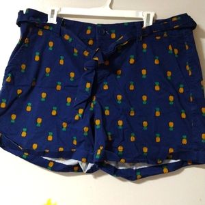 St. John's Bay Navy Blue Pineapple Print Shorts w/ Waist Tie